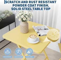 London Boutique 3PCS Folding Bistro Set Patio Furniture Set Dining Table & 2 Chairs in Yellow - thumbnail 5