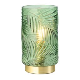 Happy Homewares Modern Palm Tree Glass Table Lamp with Satin Metal Base in Dark Green - thumbnail 2