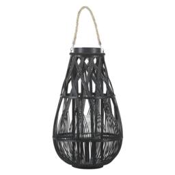 Wyld and Coco Black Bamboo and Glass Lantern 56cm Indoor and Sheltered Outdoor Use - thumbnail 4