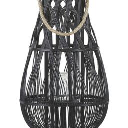 Wyld and Coco Black Bamboo and Glass Lantern 56cm Indoor and Sheltered Outdoor Use - thumbnail 2