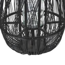 Wyld and Coco Black Bamboo and Glass Lantern 56cm Indoor and Sheltered Outdoor Use - thumbnail 6