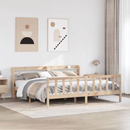 Berkfield Home Bed Frame without Mattress 180x200 cm Super King Solid Wood Pine in Brown - thumbnail 1