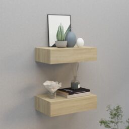 Berkfield Home Wall-mounted Drawer Shelves 2 pcs Oak 40x23.5x10cm MDF in Brown - Size: 40x23.5x10 cm - thumbnail 1