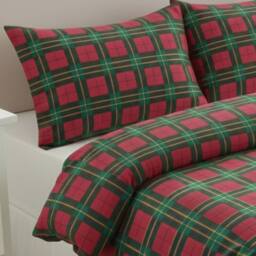 Snug City Thermal Flannelette Tartan Duvet Cover Set Warm Brushed Cotton Bedding in Red - Size: Super King - thumbnail 2