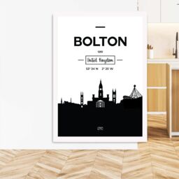ARTZE Bolton Black & White City Skyline Framed Print SIZE: A4 with White Frame - thumbnail 2