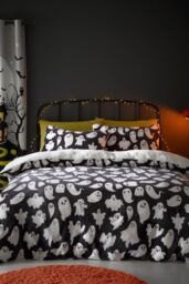 Bedlam 'Spooky Ghosts' Plush Fleece Halloween Duvet Cover Set in Grey - Size: Double