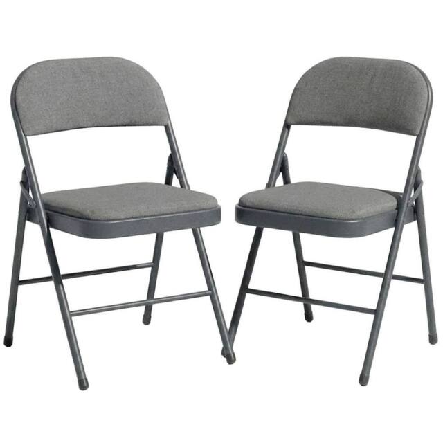 SPETLEK 2 METAL FOLDING CHAIR GREY FABRIC - image 1