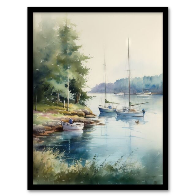 Artery8 Wall Art Print Sailboat Watercolour Study River Thames 1967 Art Framed - Size: A4 - image 1