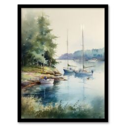 Artery8 Wall Art Print Sailboat Watercolour Study River Thames 1967 Art Framed - Size: A4 - thumbnail 1