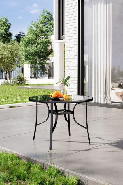 Garden Sanctuary Round Steel Garden Dining Table with Parasol Hole in Black - image 1