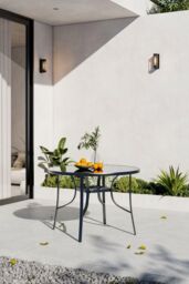 Garden Sanctuary Round Steel Garden Dining Table with Parasol Hole in Black - thumbnail 2