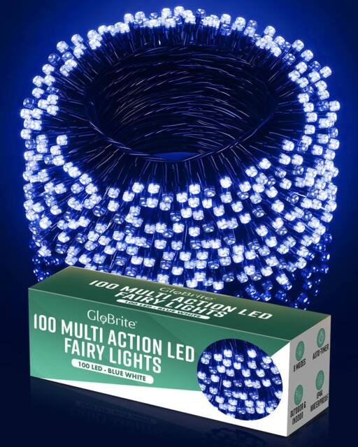 Globrite Blue White Fairy Lights 10m 100LED String Lights for Indoor & Outdoor Decoration - image 1