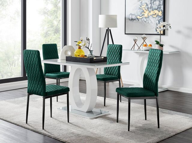 FurnitureboxUK Giovani 4 Grey Dining Table & 4 Velvet Milan Black Leg Chairs in Green - image 1