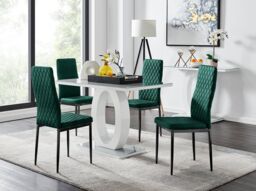 FurnitureboxUK Giovani 4 Grey Dining Table & 4 Velvet Milan Black Leg Chairs in Green - thumbnail 1