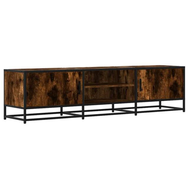 Berkfield Home TV Cabinet Smoked Oak 160x35x41 cm Engineered Wood & Metal in Brown - Size: 160 x 35 x 41 cm - image 1