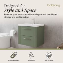 Balterley Wall Hung 2 Drawers Vanity Unit - Mid-Edge Basin 600mm, Satin Green - thumbnail 2