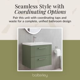 Balterley Wall Hung 2 Drawers Vanity Unit - Mid-Edge Basin 600mm, Satin Green - thumbnail 7