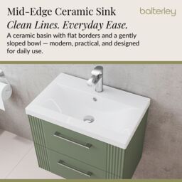Balterley Wall Hung 2 Drawers Vanity Unit - Mid-Edge Basin 600mm, Satin Green - thumbnail 4
