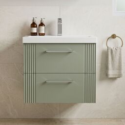 Balterley Wall Hung 2 Drawers Vanity Unit - Mid-Edge Basin 600mm, Satin Green - thumbnail 9