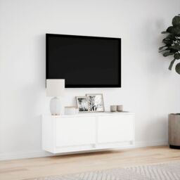 Berkfield Home TV Wall Cabinet with LED Lights White 100x31x35 cm - Size: 100 x 31 x 35 cm - thumbnail 4