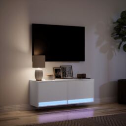 Berkfield Home TV Wall Cabinet with LED Lights White 100x31x35 cm - Size: 100 x 31 x 35 cm - thumbnail 5