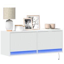Berkfield Home TV Wall Cabinet with LED Lights White 100x31x35 cm - Size: 100 x 31 x 35 cm - thumbnail 1