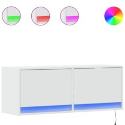 Berkfield Home TV Wall Cabinet with LED Lights White 100x31x35 cm - Size: 100 x 31 x 35 cm - thumbnail 2