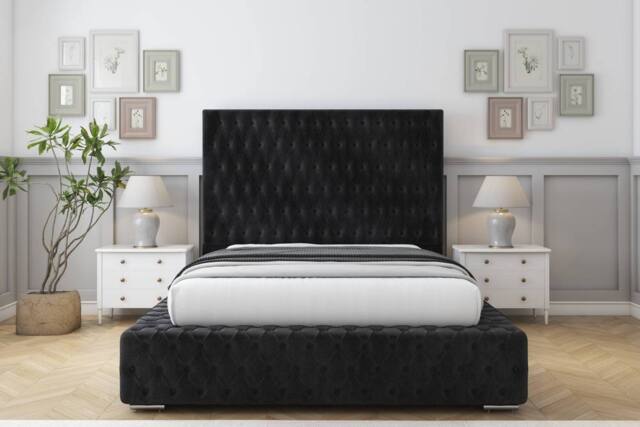 "Sloomy Ambassador Naples Frame-Mattress - 50"" Upholstered Headboard in Black - Size: King" - image 1