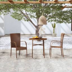 Berkfield Home 3 Piece Garden Dining Set Poly Rattan Brown