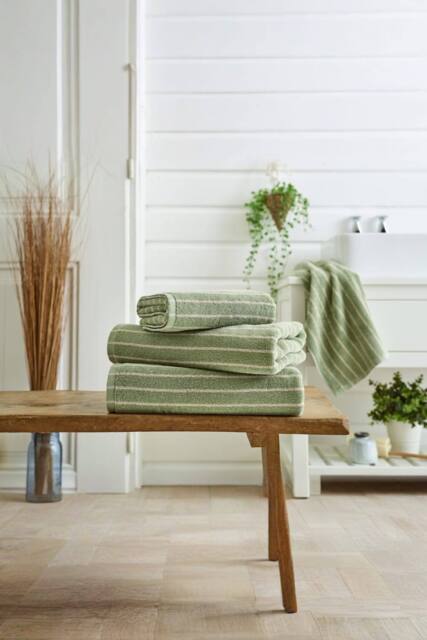 Deyongs Malmo Stripe Towel In Soft Lightweight 480 GSM Pure Cotton in Green - image 1