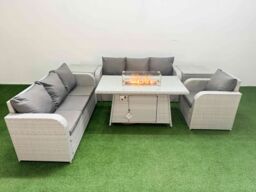 Fimous 7 Seater Poly Rattan Outdoor Garden Furniture Firepit Dining Table Sofa Set Patio 3 Seater Sofa Reclining Chair 3 Seater Sofa 2 Side Table - thumbnail 1