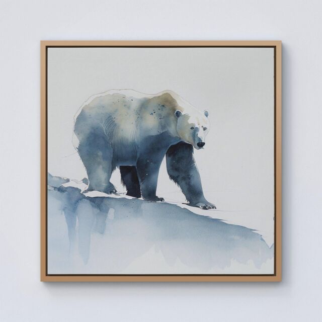 "Warren Reed - Designer Polar Bear Watercolour Framed Canvas in Light Brown - Size: W30"" x H30""" - image 1