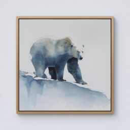 "Warren Reed - Designer Polar Bear Watercolour Framed Canvas in Light Brown - Size: W30"" x H30""" - thumbnail 1