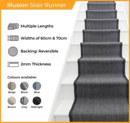 runrug Stair Runner Carpet - Reversible & Durable, 2mm - 'Illusion' in Beige - Size: 60 cm x 450 cm - thumbnail 2
