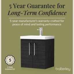 Balterley Contemporary Bathroom Wall Hung 2 Soft-Close Door Vanity Unit & Mid-Edge Basin, Charcoal Black, 500 mm in Black - thumbnail 6