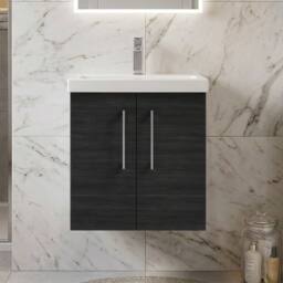 Balterley Contemporary Bathroom Wall Hung 2 Soft-Close Door Vanity Unit & Mid-Edge Basin, Charcoal Black, 500 mm in Black - thumbnail 9