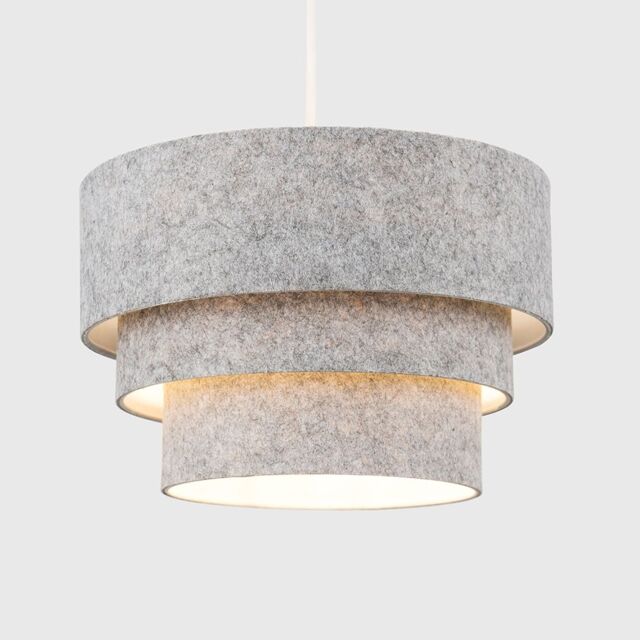 ValueLights Aztec Felt Three Tier Easy Fit Ceiling Pendant Lamp Shade with Bulb in Grey - image 1