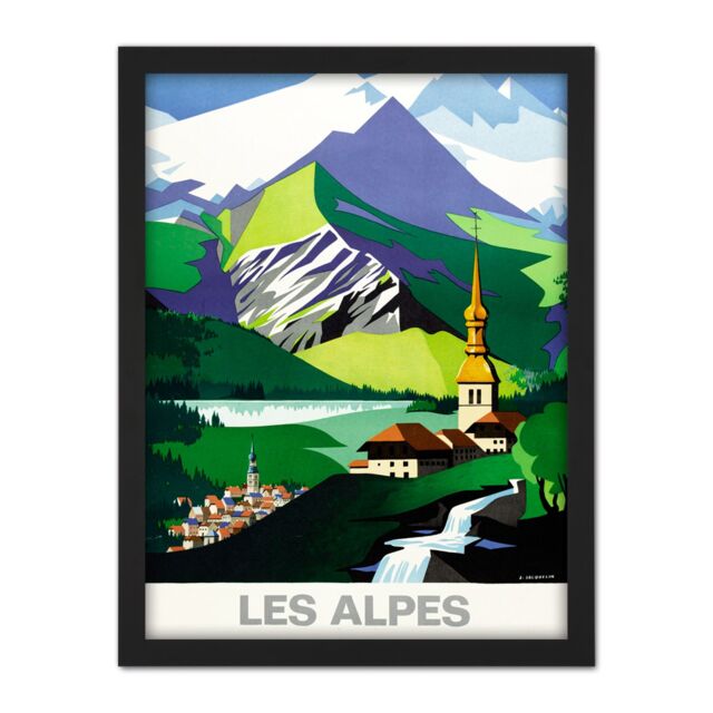 "Artery8 Wall Art Print Jacquelin Alps Mountains French Railway Advert Large Framed Wall Décor Art in White - Size: W18"" x H24""" - image 1