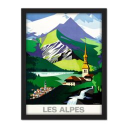 "Artery8 Wall Art Print Jacquelin Alps Mountains French Railway Advert Large Framed Wall Décor Art in White - Size: W18"" x H24""" - thumbnail 1