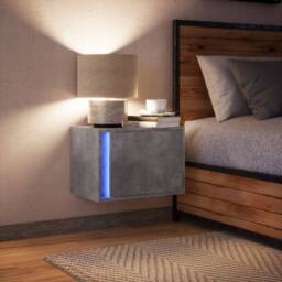 Berkfield Home Durable Wall-mounted Bedside Cabinet with LED Lights Concrete Oak in Grey - thumbnail 5