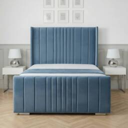 Living Comfort Bedz Cambridge Wingback Upholstered Bed Slatted Base with 48-Inch Headboard in Light Blue - Size: Small Double - thumbnail 2