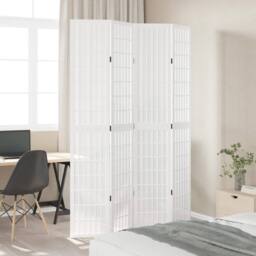 Berkfield Home Room Divider 4 Panels White Solid Wood Paulownia