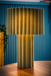 ValueLights Lenny Drum Lamp Shade Colour Drench Ribbed Full Fabric Table Lamp in Pale Green - thumbnail 2