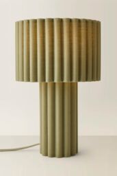 ValueLights Lenny Drum Lamp Shade Colour Drench Ribbed Full Fabric Table Lamp in Pale Green - thumbnail 3