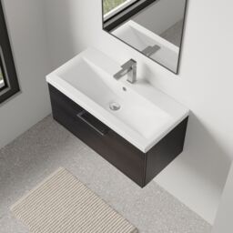 Balterley Bathroom Wall Hung 2 Soft Close Drawer Vanity Unit, Satin Green, 610mm in Black - thumbnail 3