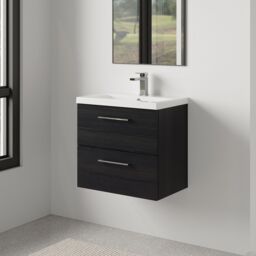 Balterley Bathroom Wall Hung 2 Soft Close Drawer Vanity Unit, Satin Green, 610mm in Black - thumbnail 4