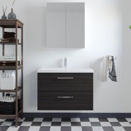 Balterley Bathroom Wall Hung 2 Soft Close Drawer Vanity Unit, Satin Green, 610mm in Black - thumbnail 2