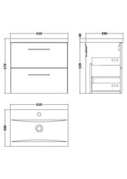 Balterley Bathroom Wall Hung 2 Soft Close Drawer Vanity Unit, Satin Green, 610mm in Black - thumbnail 8
