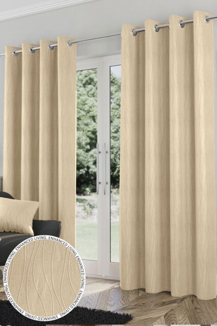 Enhanced Living Thermal Energy Saving Eyelet Curtain With Wave Pattern - Ideal For Living Room & Bedroom in Cream - Size: 168 cm width x 183 cm drop - image 1