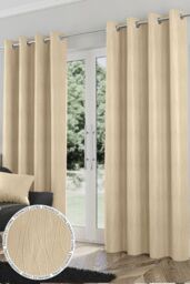 Enhanced Living Thermal Energy Saving Eyelet Curtain With Wave Pattern - Ideal For Living Room & Bedroom in Cream - Size: 168 cm width x 183 cm drop - thumbnail 1